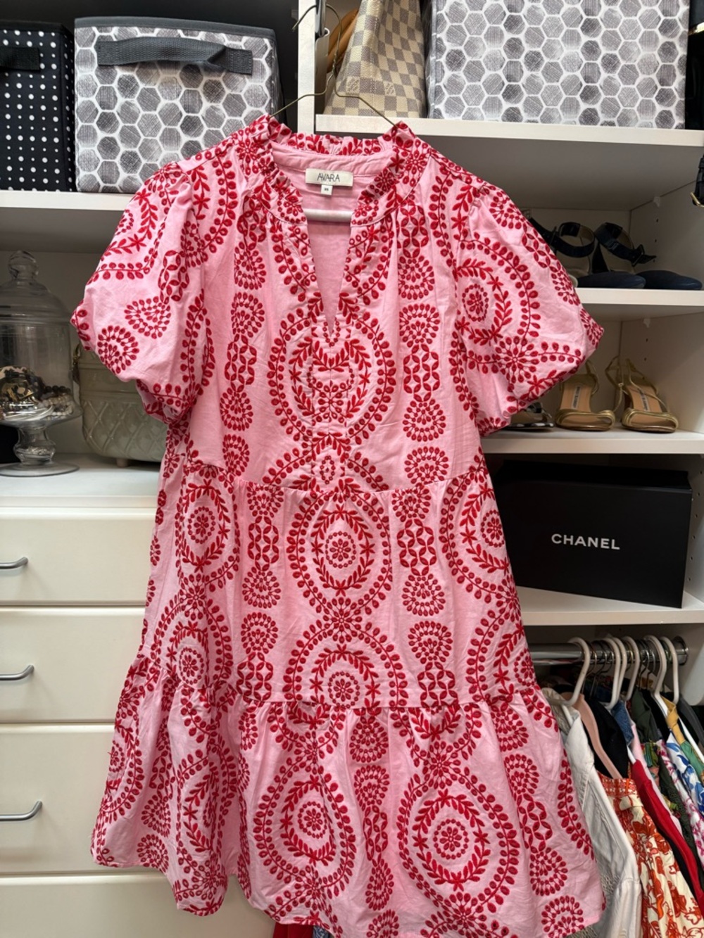 Pink & Red Embroidered Dress